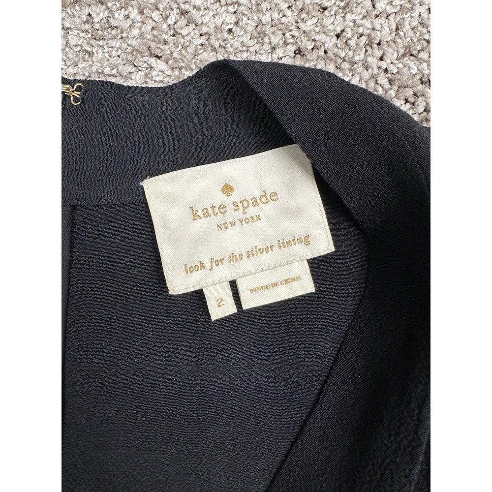 Kate Spade Womens Dress Size 2 Black Bow Waist V Neck Cocktail Career Old Money - Picture 4 of 12